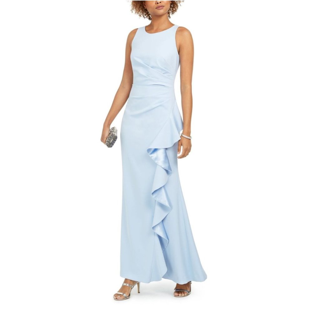 NWT Vince Camuto Powder Blue Sleeveless Ruffle Slit Gown